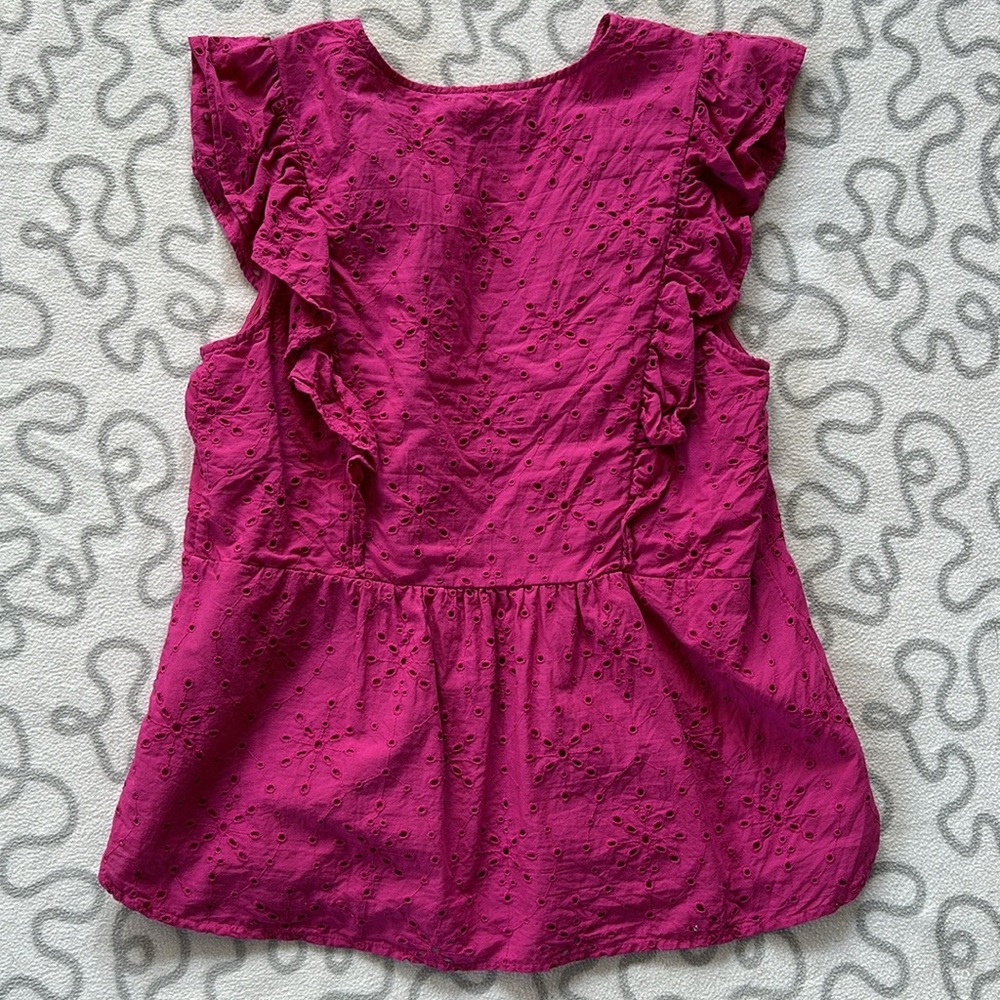 LOFT Magenta Eyelet Ruffle Blouse - Picture 2 of 4